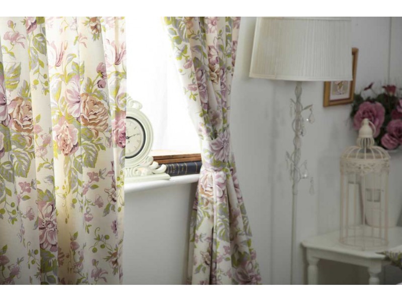 Country Dream Rose Boutique Lined Curtains with Tie Backs